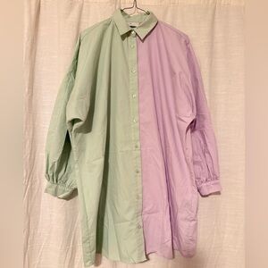 ASOS Two-Tone Green and Purple Casual Button Down Shirt Dress